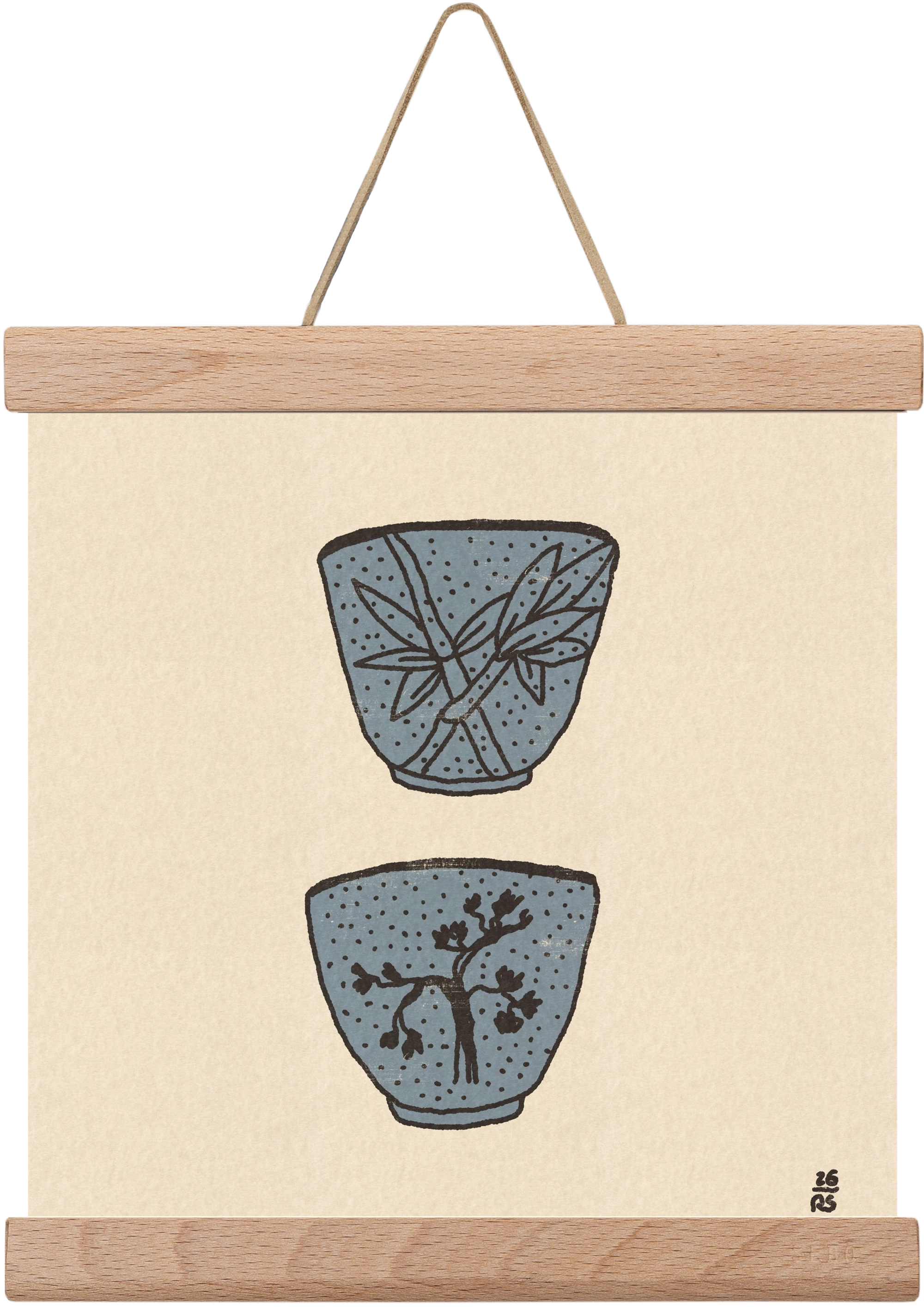 Tea Cups in Blue, 20x20 cm (20x20 cm), Tölgy akasztó