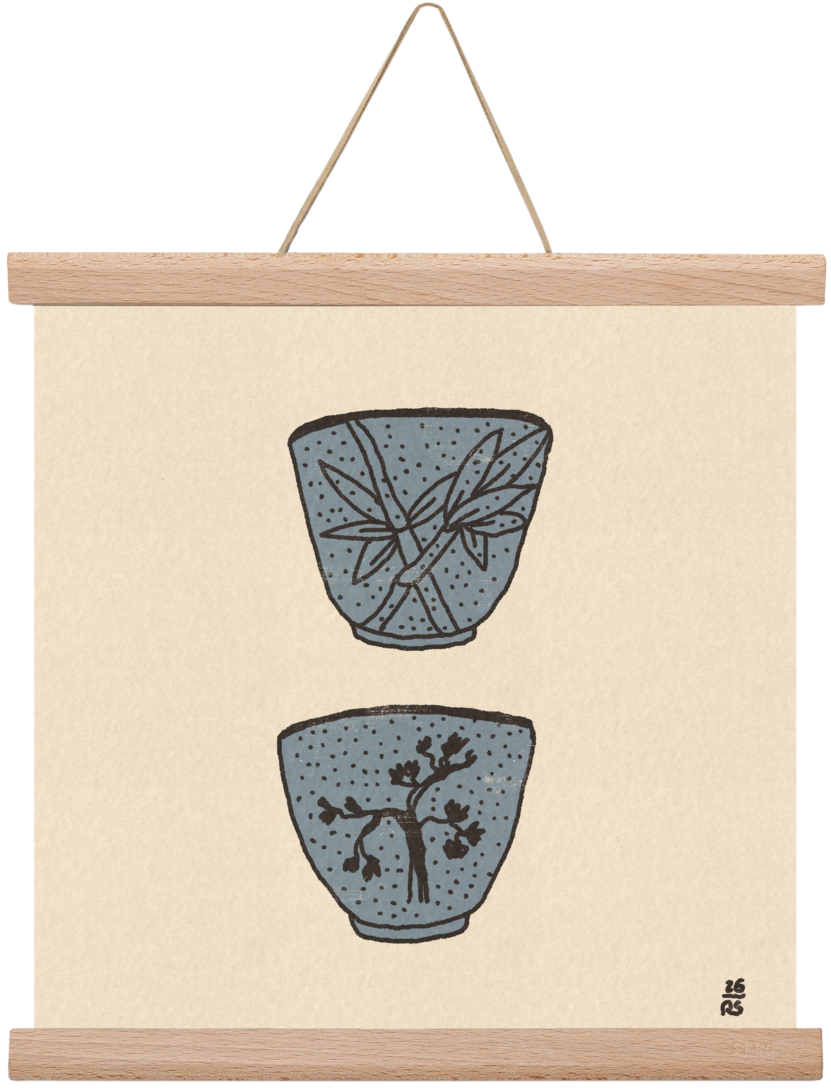 Tea Cups in Blue, 30x30 cm (30x30 cm), Tölgy akasztó