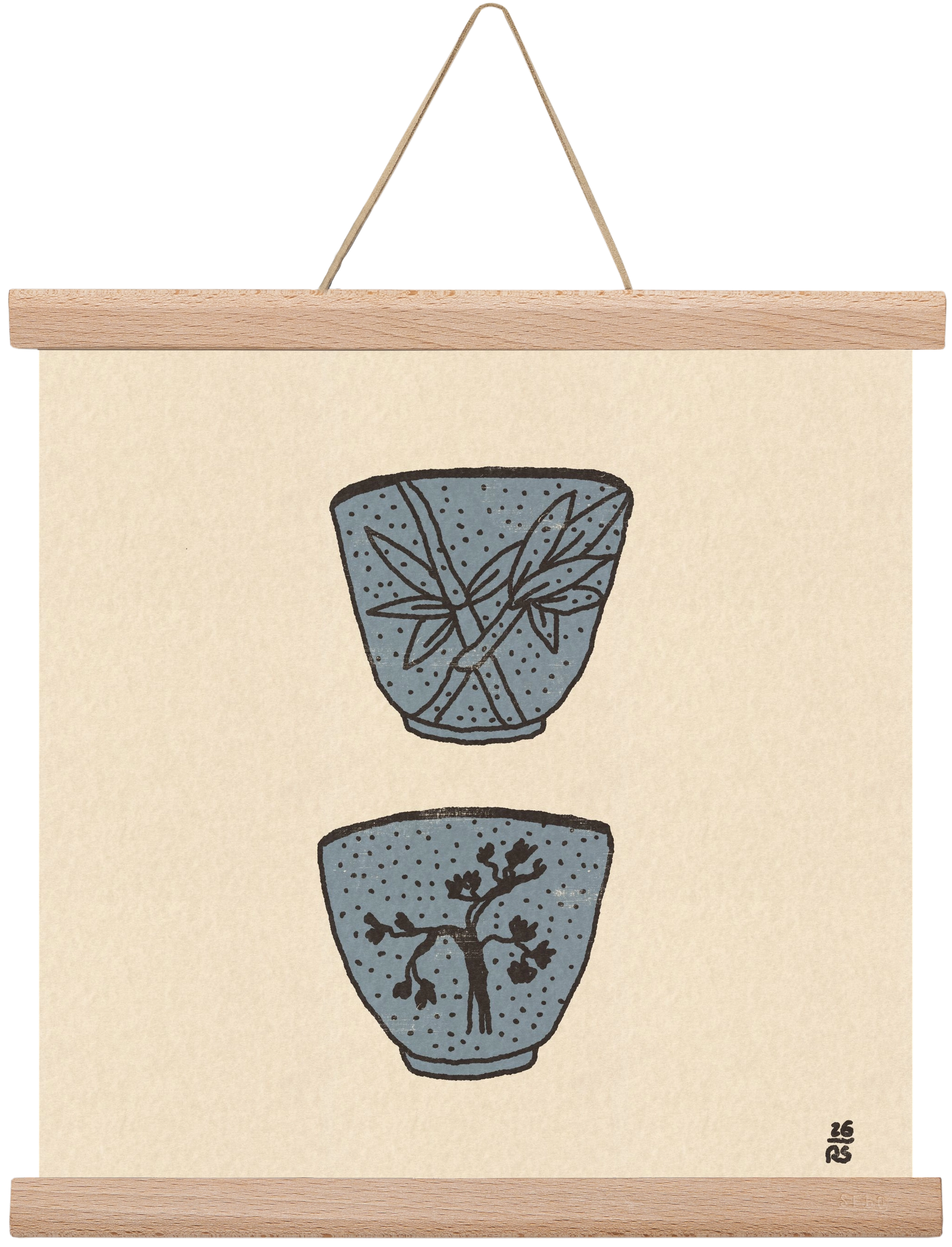 Tea Cups in Blue, 30x30 cm (30x30 cm), Tölgy akasztó