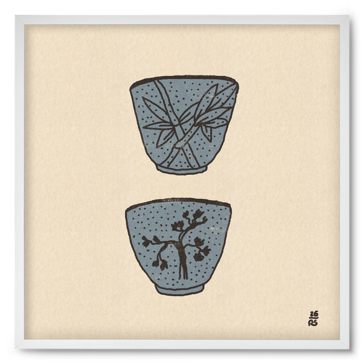 Tea Cups in Blue, 50x50 cm (50x50 cm), Fehér keret