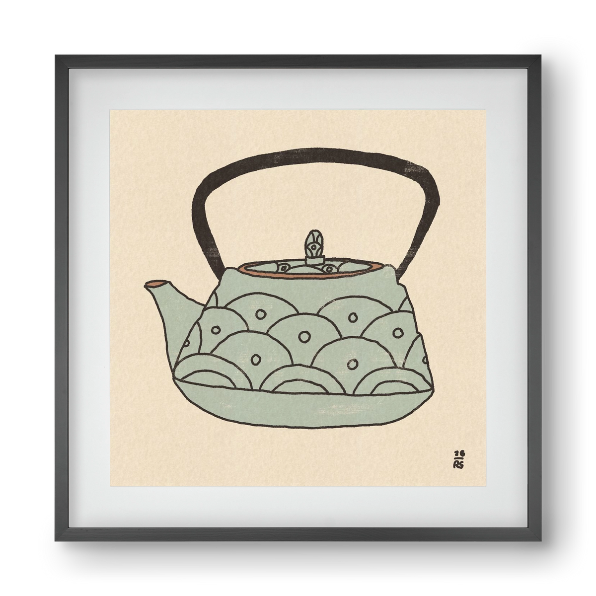 Teapot Waves, 40x40 cm (30x30 cm), Fekete keret, paszpartuval