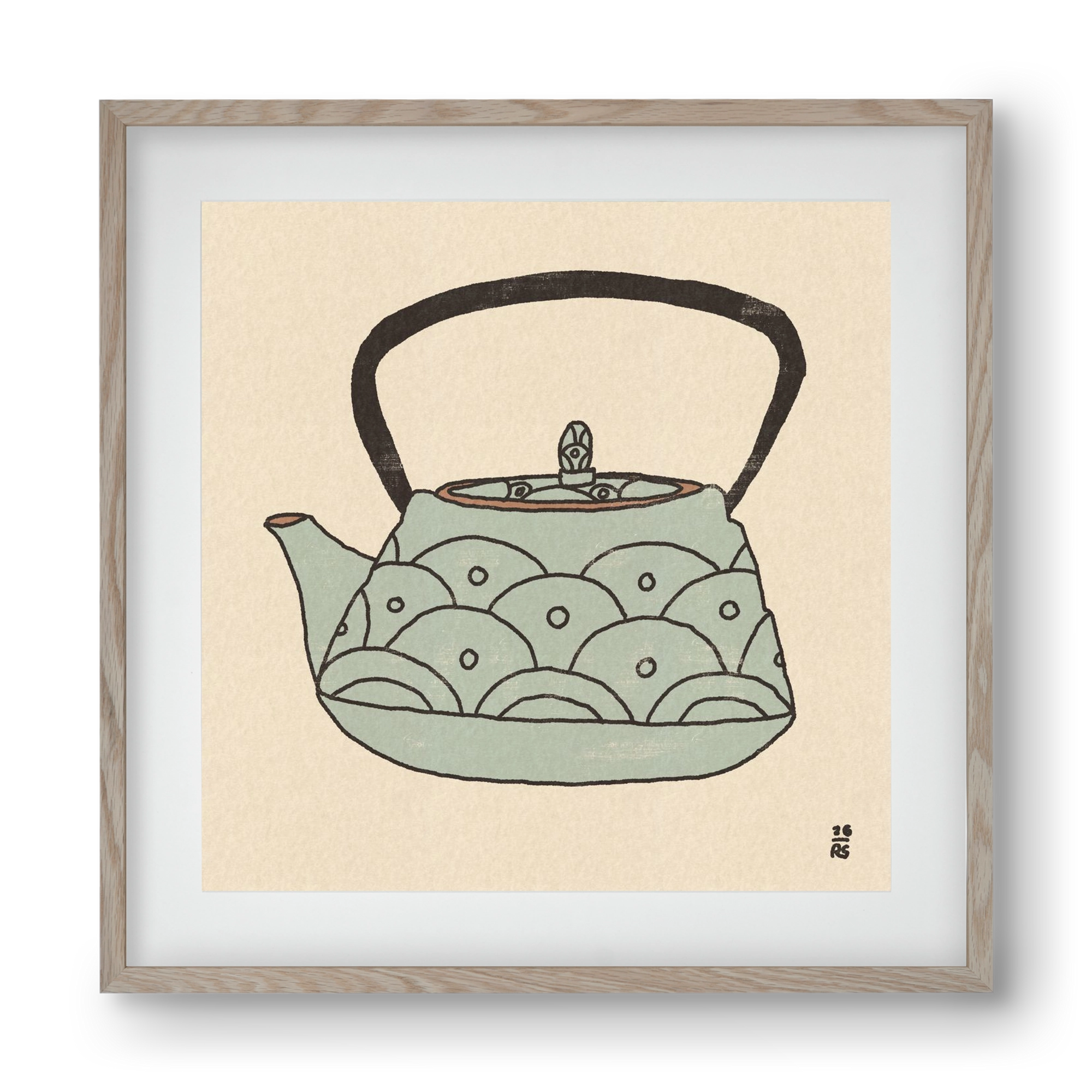 Teapot Waves, 40x40 cm (30x30 cm), Tölgy keret, paszpartuval