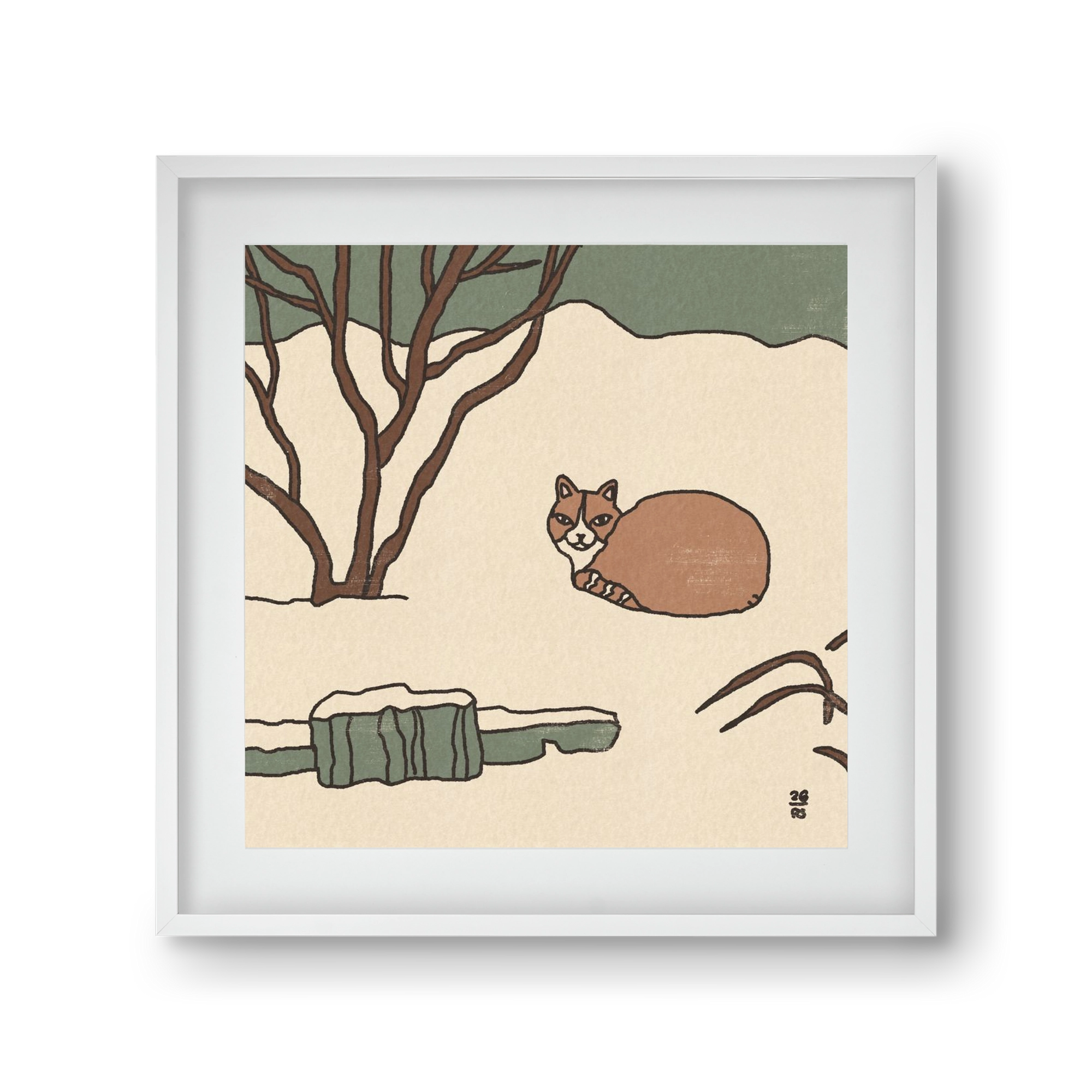 Winter Cat, 30x30 cm (20x20 cm), Fehér keret, paszpartuval