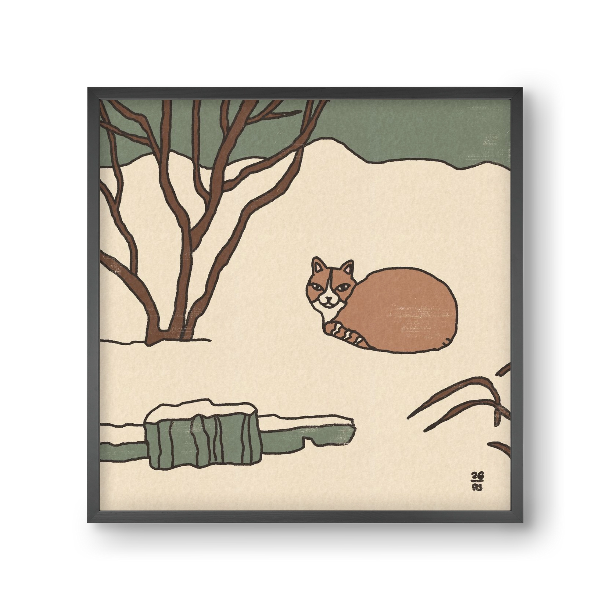 Winter Cat, 30x30 cm (30x30 cm), Fekete keret