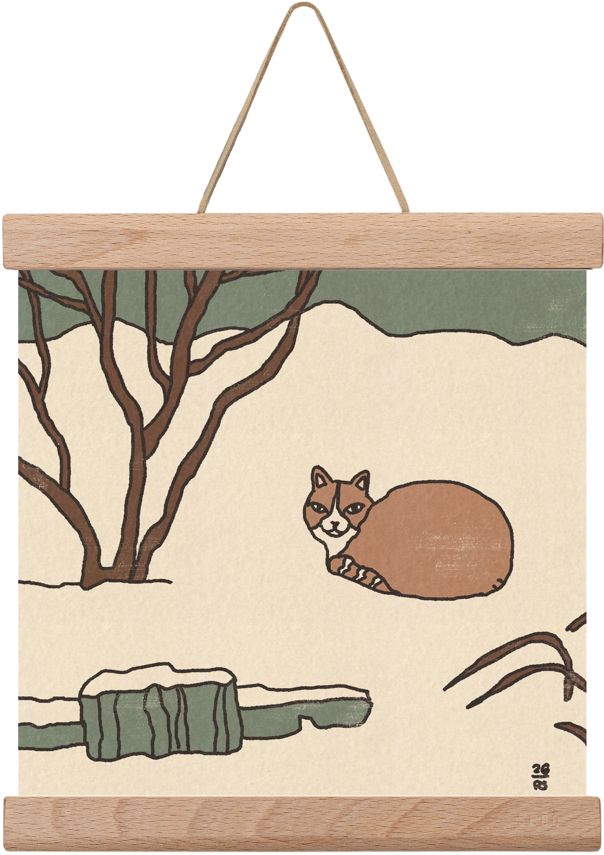 Winter Cat, 20x20 cm (20x20 cm), Tölgy akasztó