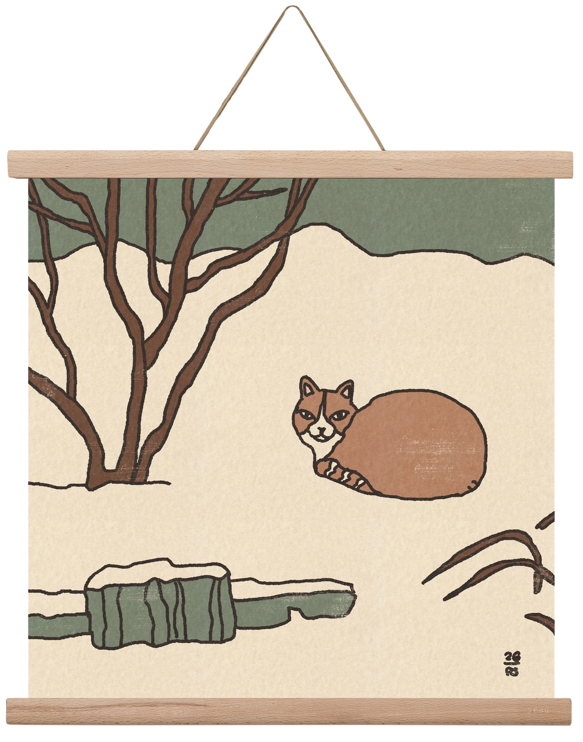 Winter Cat, 40x40 cm (40x40 cm), Tölgy akasztó