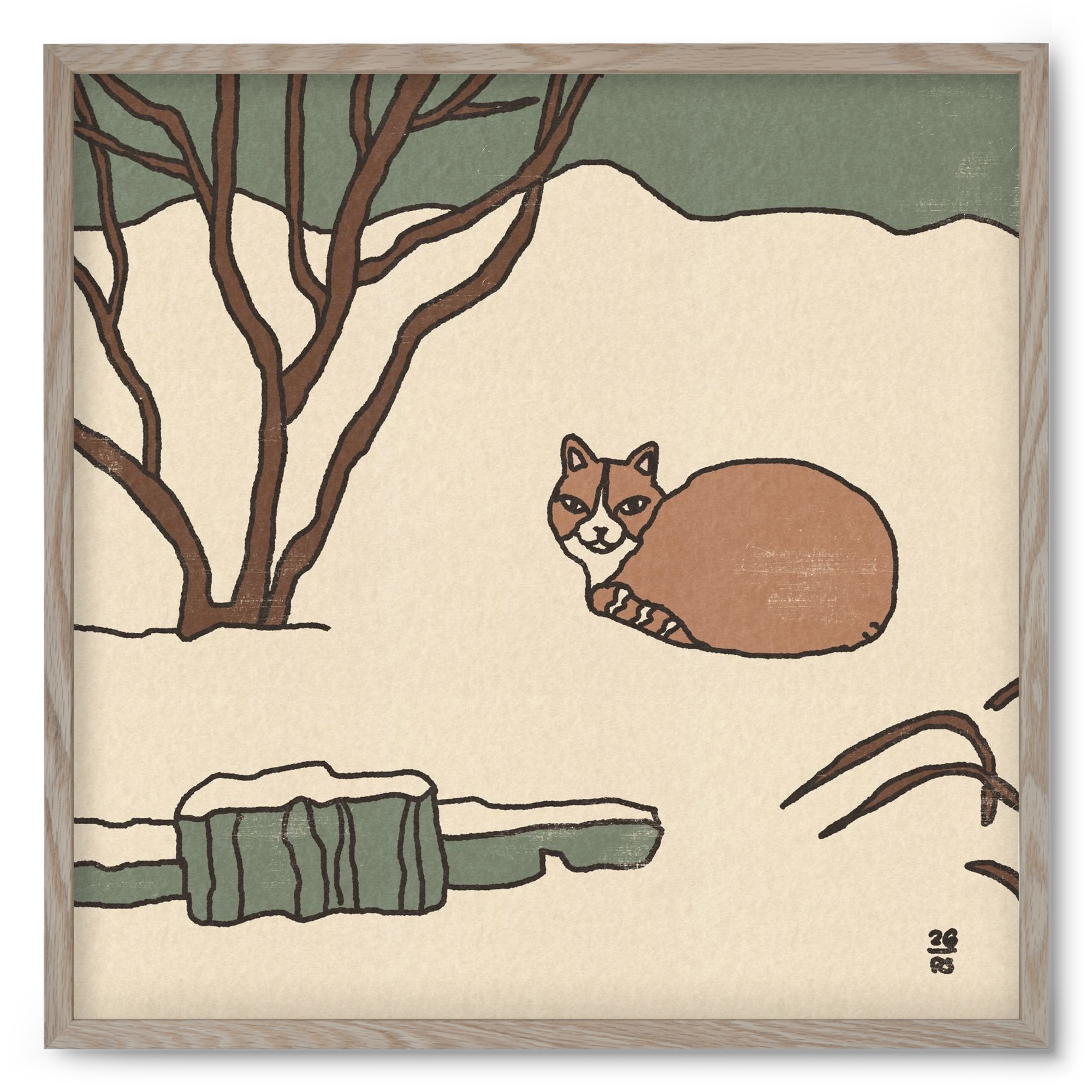 Winter Cat, 50x50 cm (50x50 cm), Tölgy keret