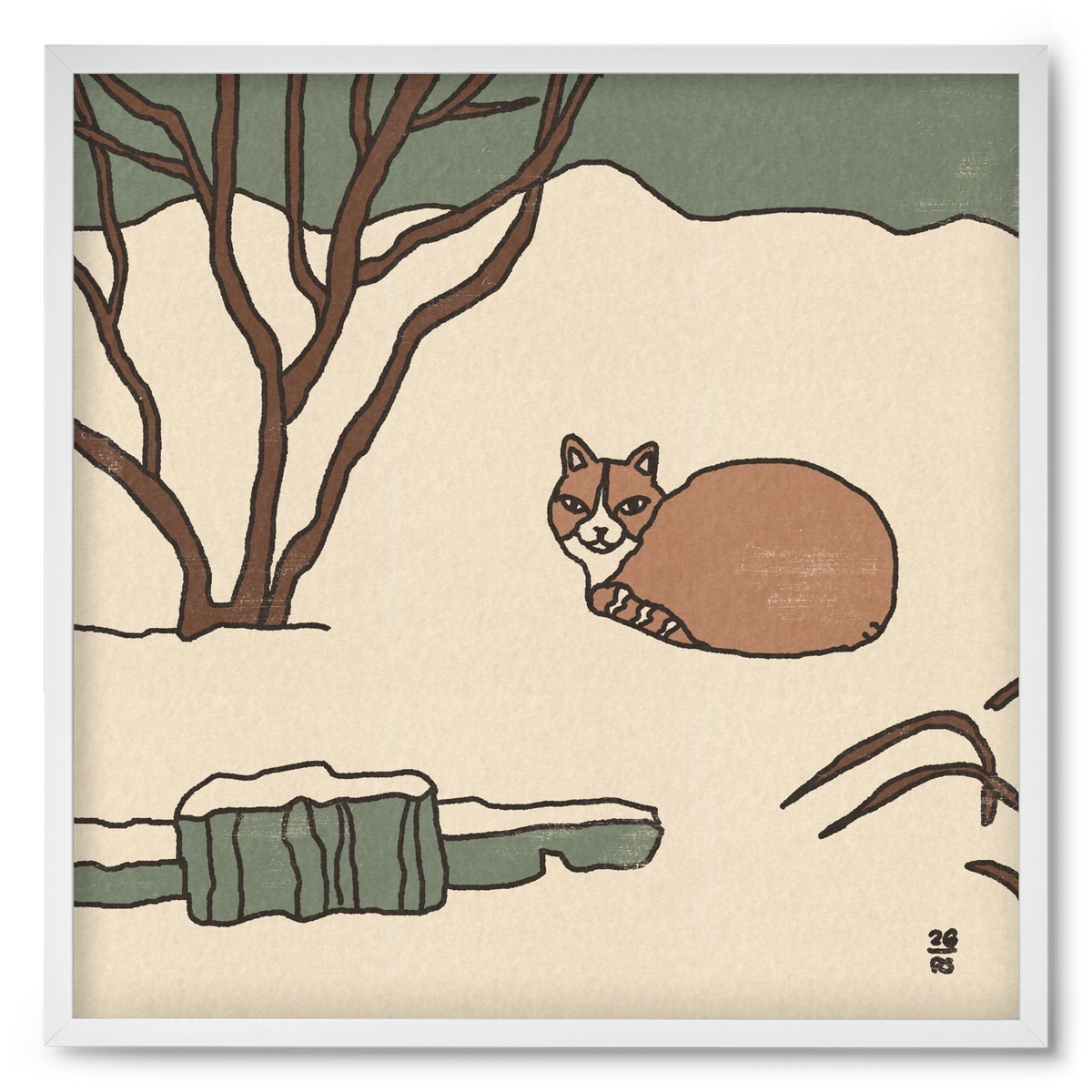 Winter Cat, 50x50 cm (50x50 cm), Fehér keret