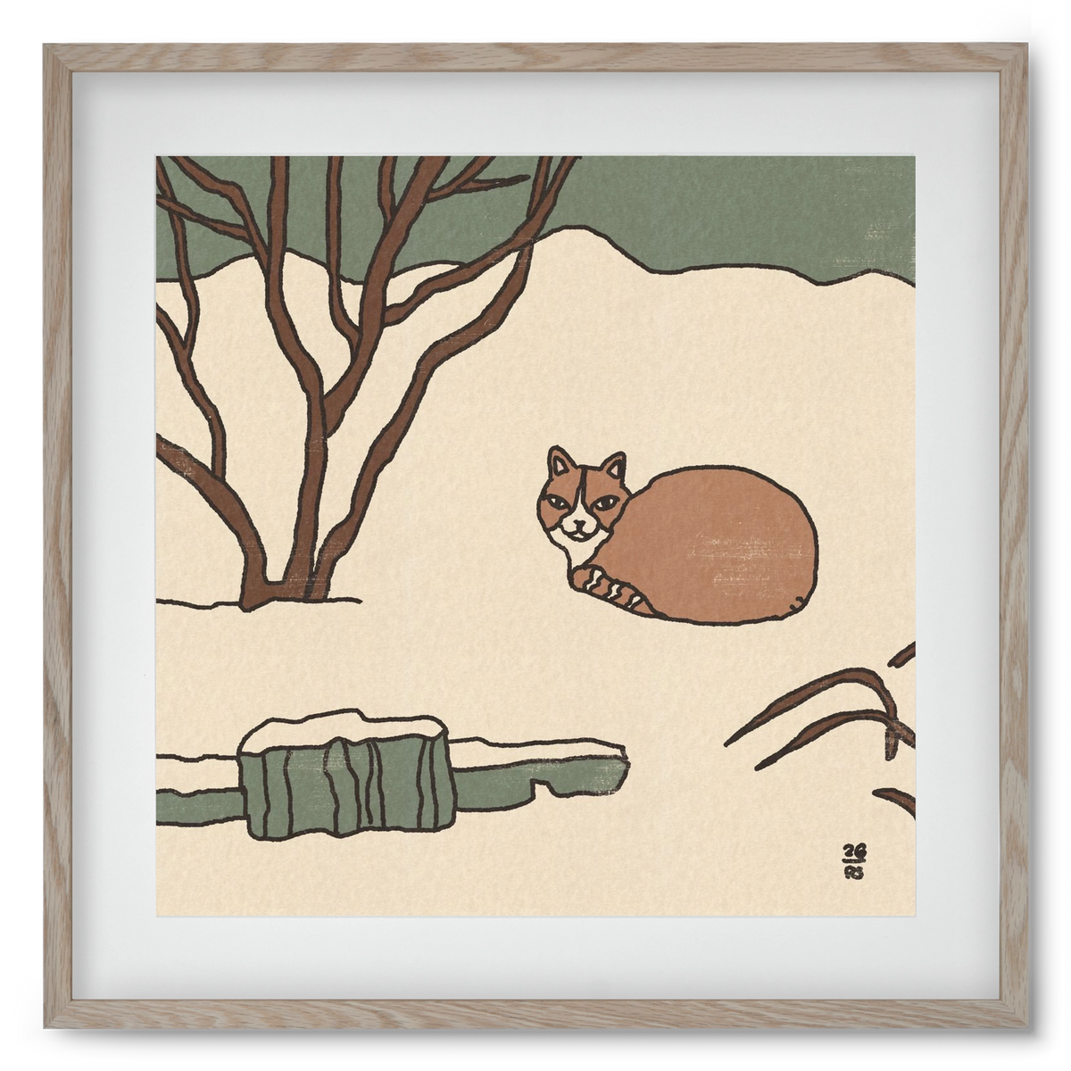 Winter Cat, 50x50 cm (40x40 cm), Tölgy keret, paszpartuval