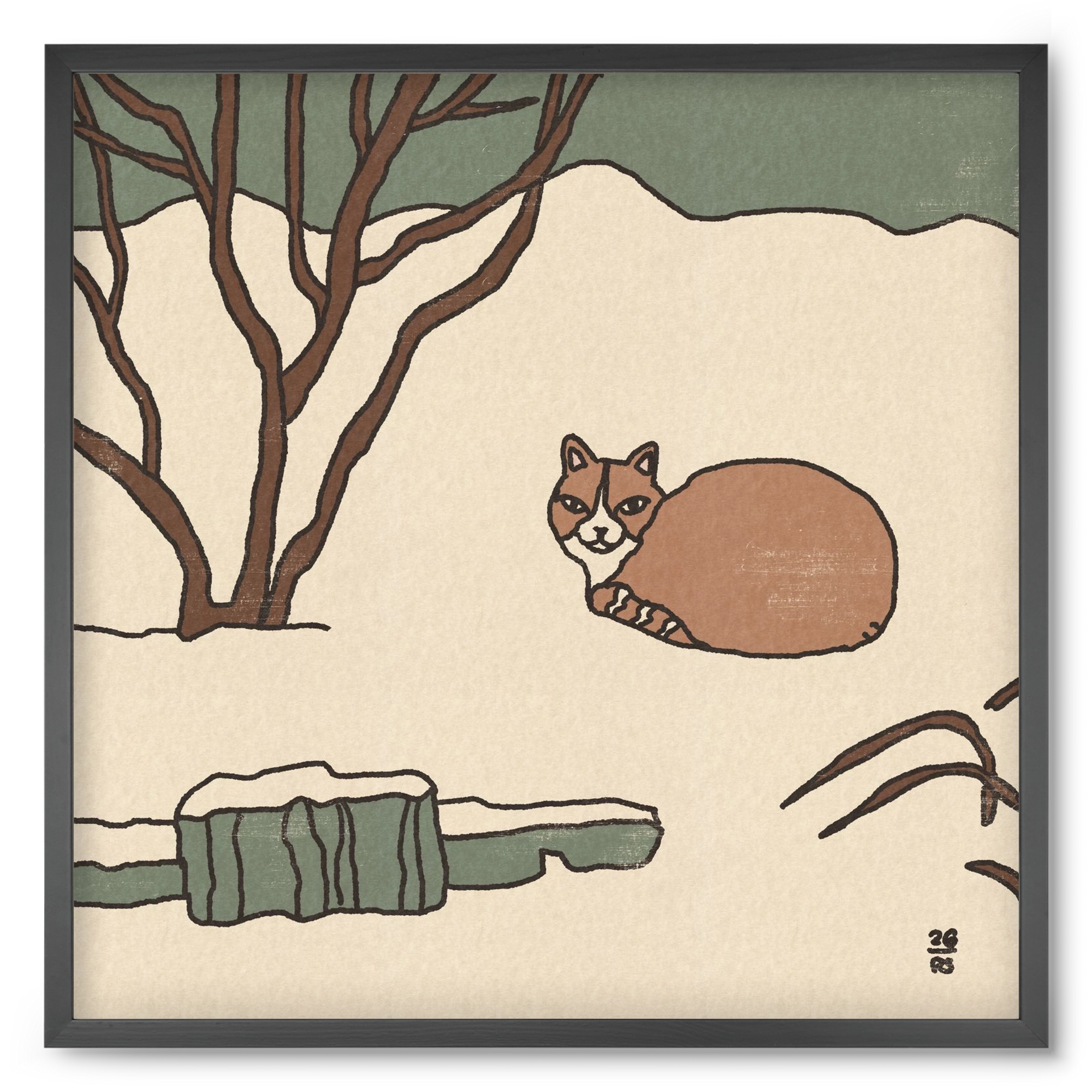 Winter Cat, 50x50 cm (50x50 cm), Fekete keret