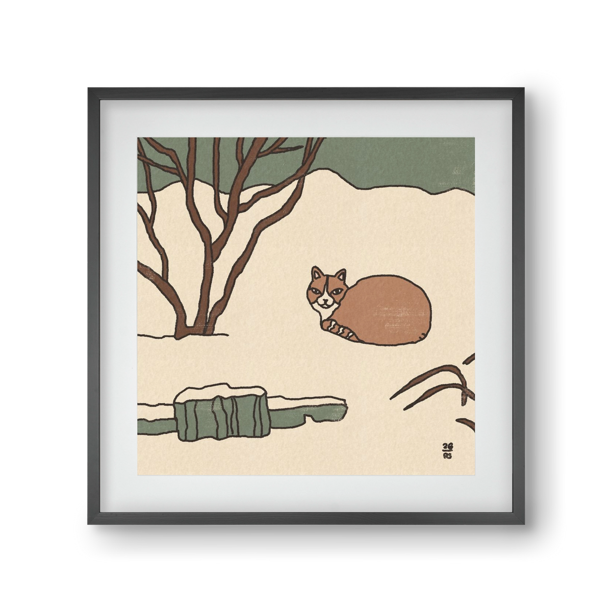 Winter Cat, 30x30 cm (20x20 cm), Fekete keret, paszpartuval