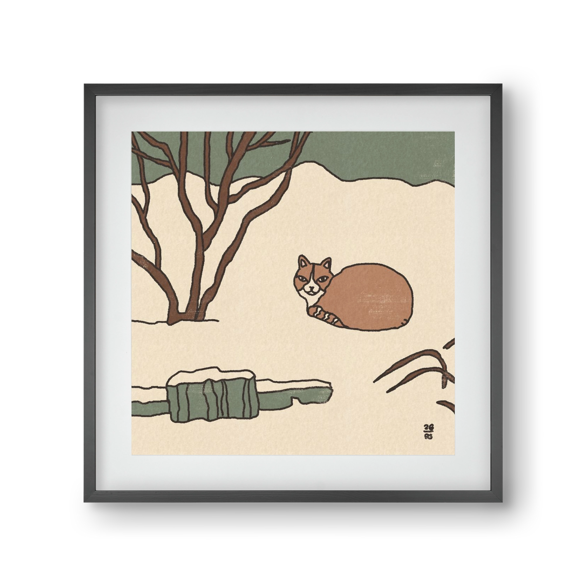Winter Cat, 30x30 cm (20x20 cm), Fekete keret, paszpartuval