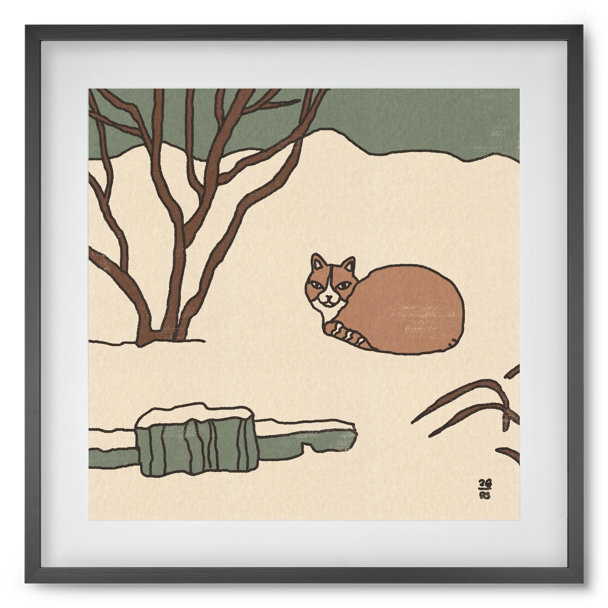 Winter Cat, 50x50 cm (40x40 cm), Fekete keret, paszpartuval