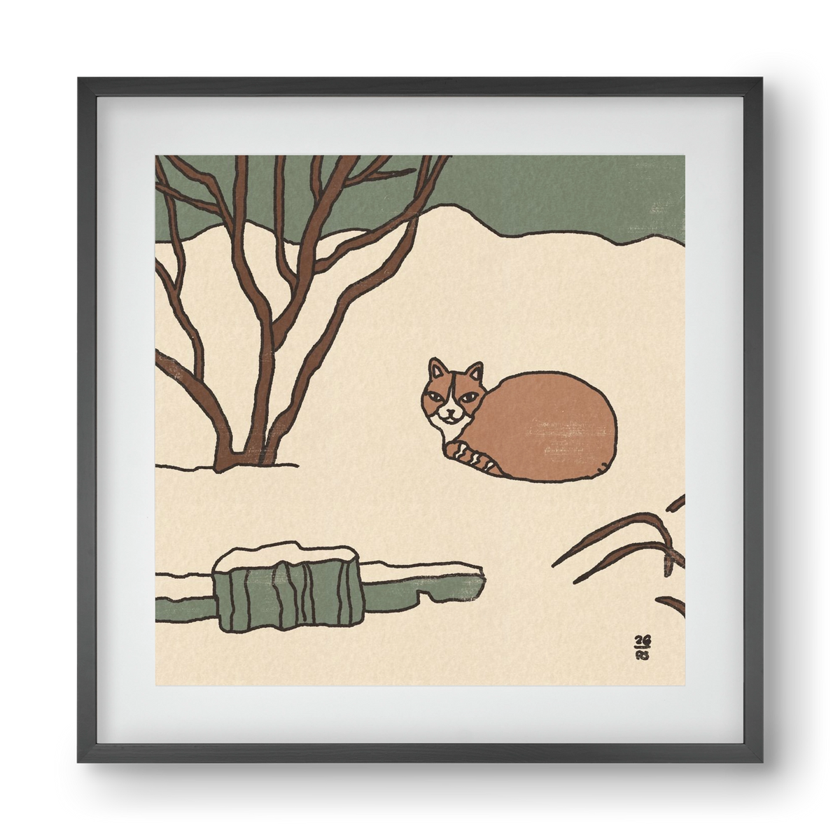 Winter Cat, 40x40 cm (30x30 cm), Fekete keret, paszpartuval