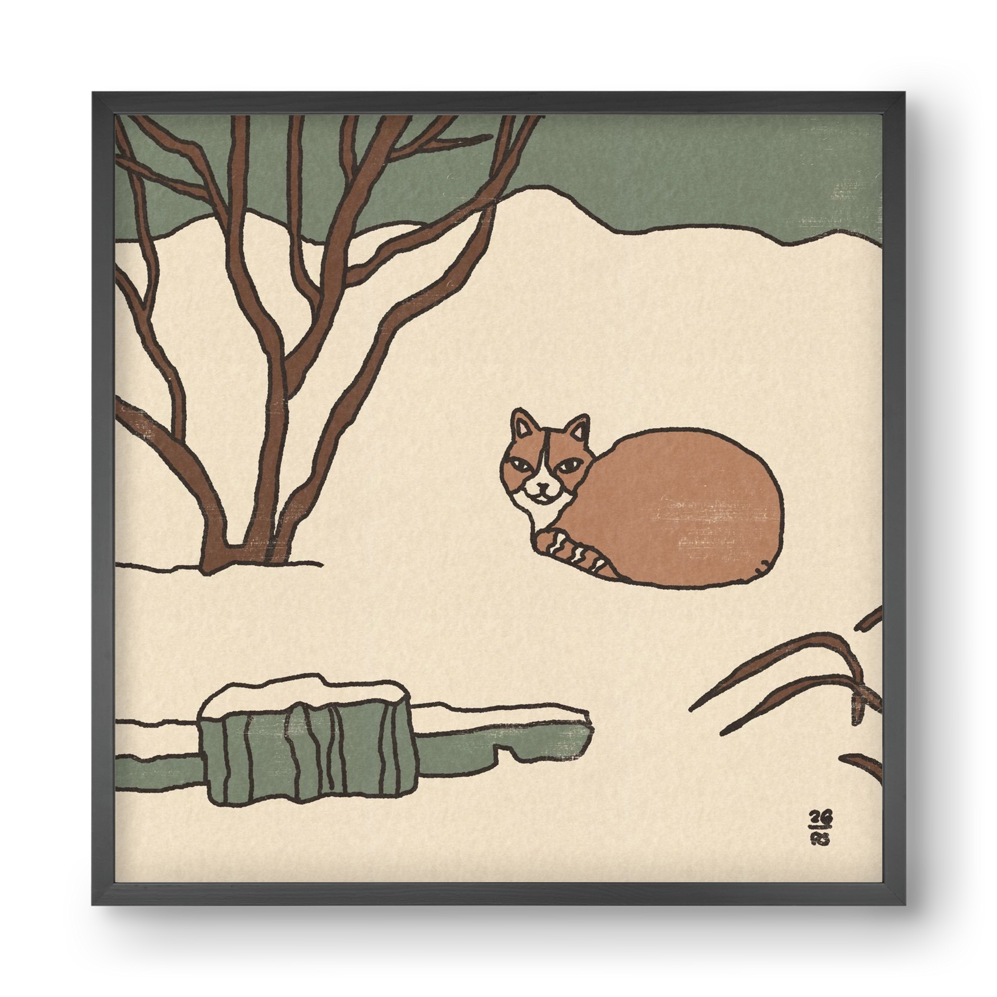 Winter Cat, 40x40 cm (40x40 cm), Fekete keret