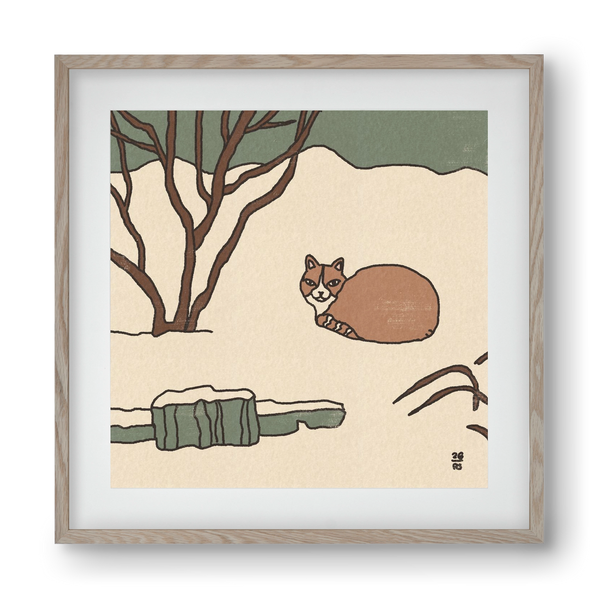 Winter Cat, 40x40 cm (30x30 cm), Tölgy keret, paszpartuval