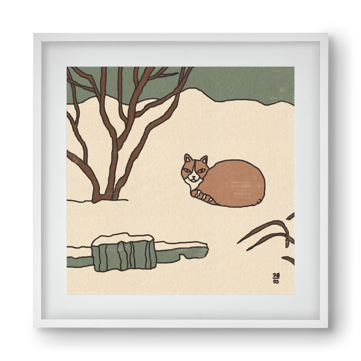 Winter Cat, 40x40 cm (30x30 cm), Fehér keret, paszpartuval