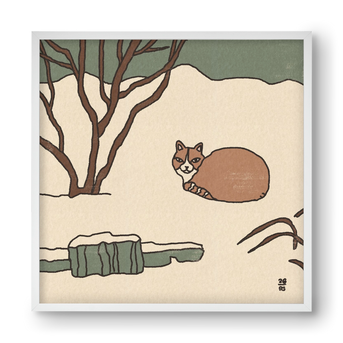 Winter Cat, 40x40 cm (40x40 cm), Fehér keret