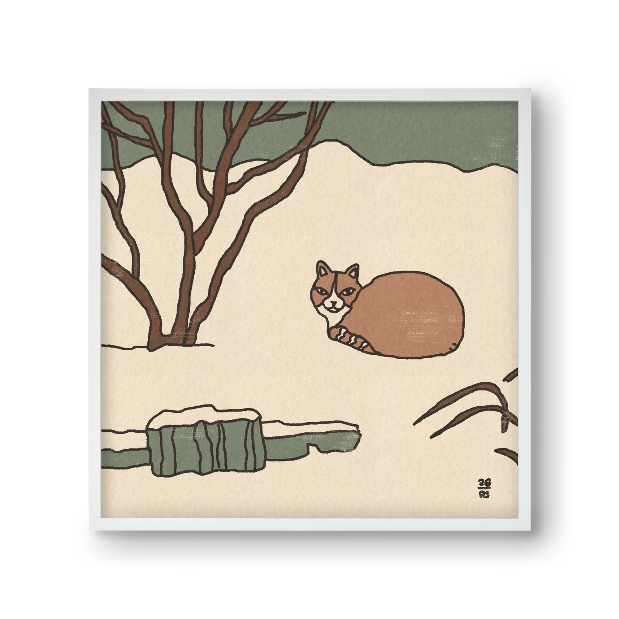 Winter Cat, 30x30 cm (30x30 cm), Fehér keret