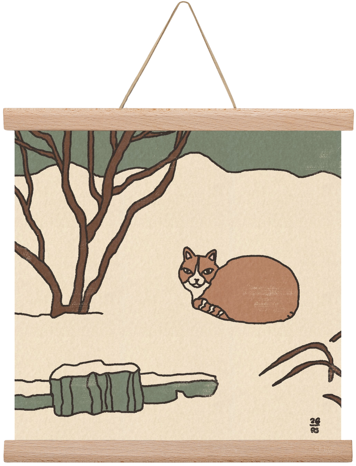 Winter Cat, 30x30 cm (30x30 cm), Tölgy akasztó