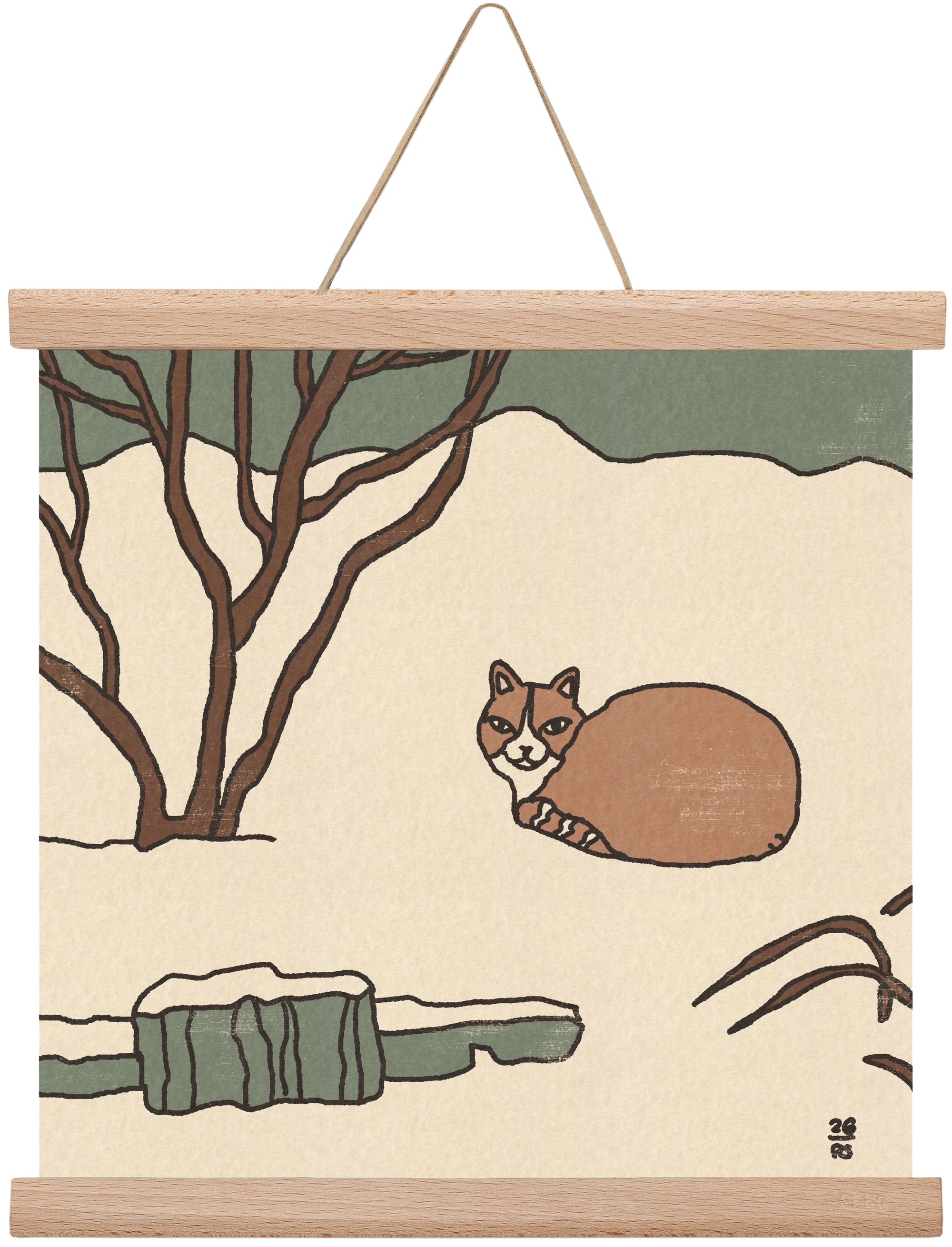 Winter Cat, 30x30 cm (30x30 cm), Tölgy akasztó