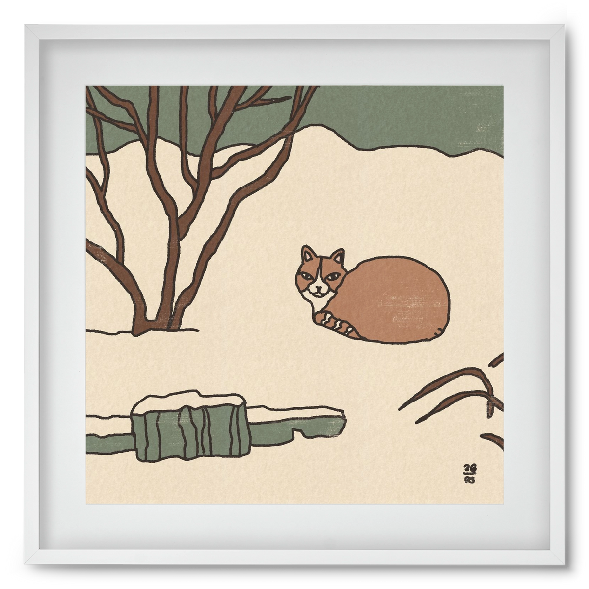 Winter Cat, 50x50 cm (40x40 cm), Fehér keret, paszpartuval