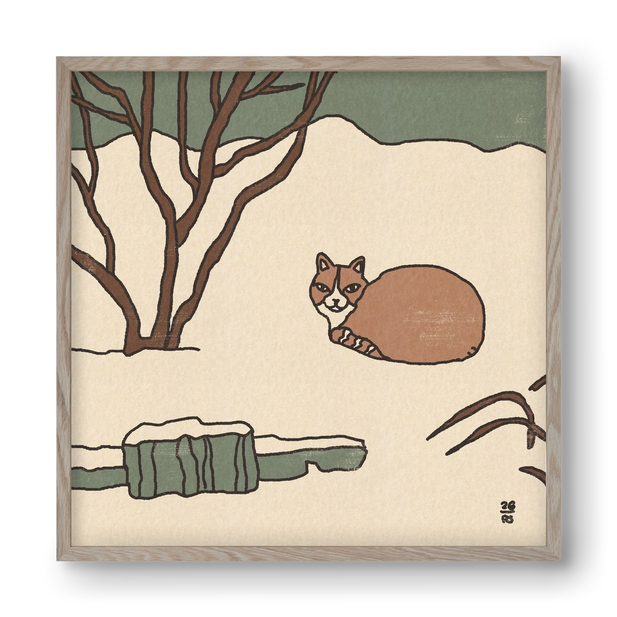 Winter Cat, 40x40 cm (40x40 cm), Tölgy keret