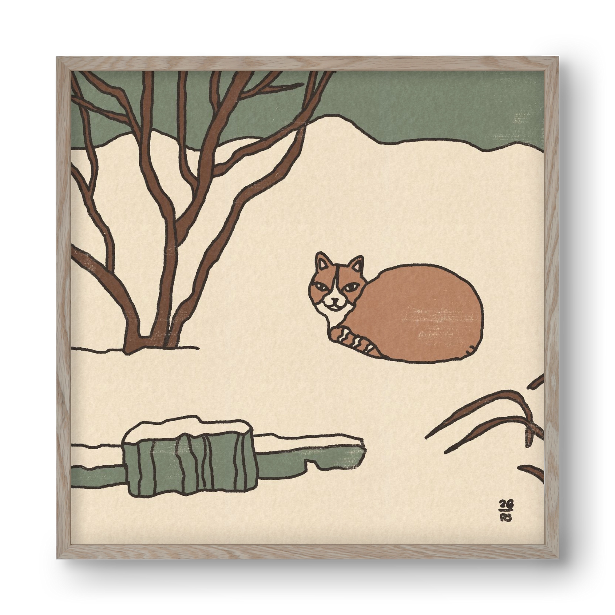 Winter Cat, 40x40 cm (40x40 cm), Tölgy keret
