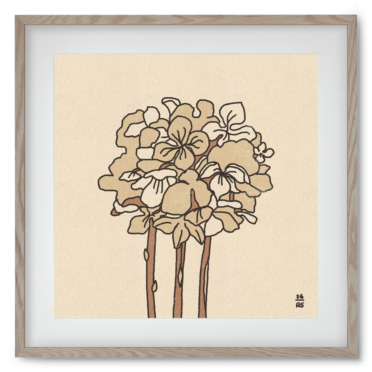 Winter Hydrangeas, 50x50 cm (40x40 cm), Tölgy keret, paszpartuval