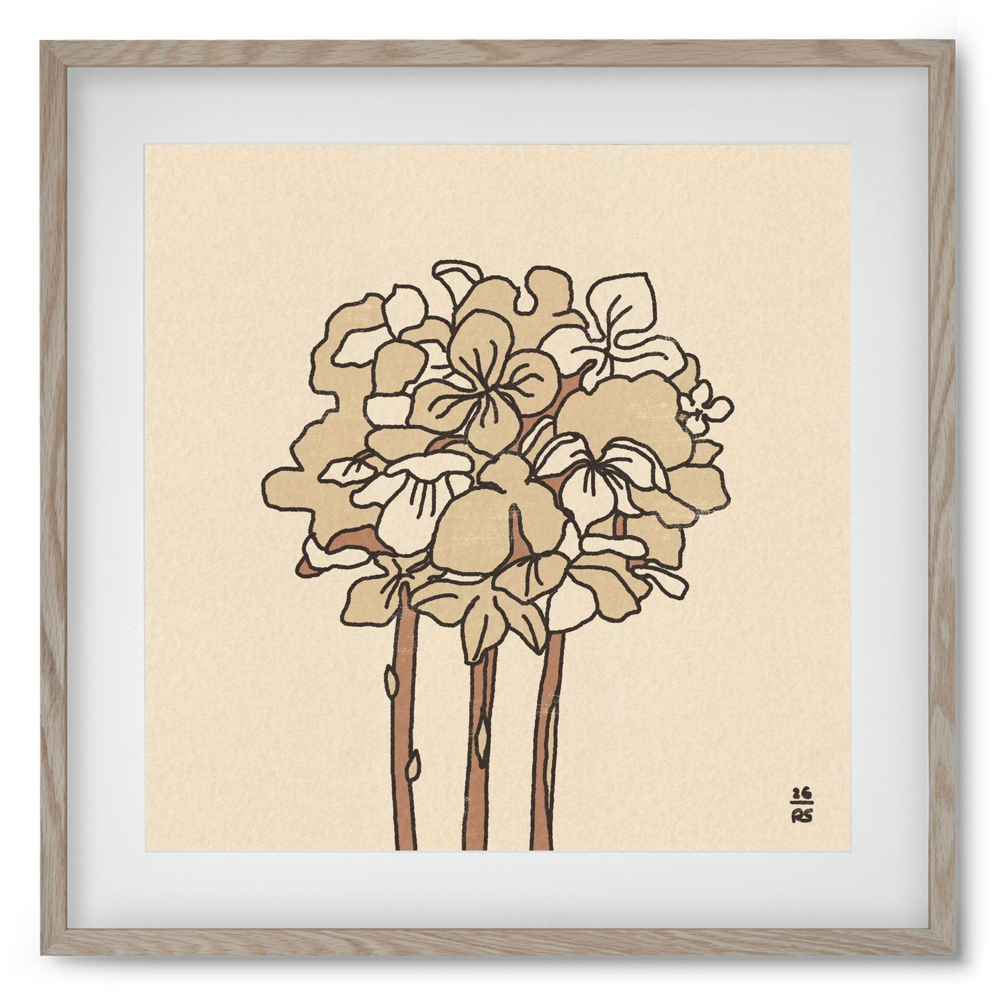 Winter Hydrangeas, 50x50 cm (40x40 cm), Tölgy keret, paszpartuval