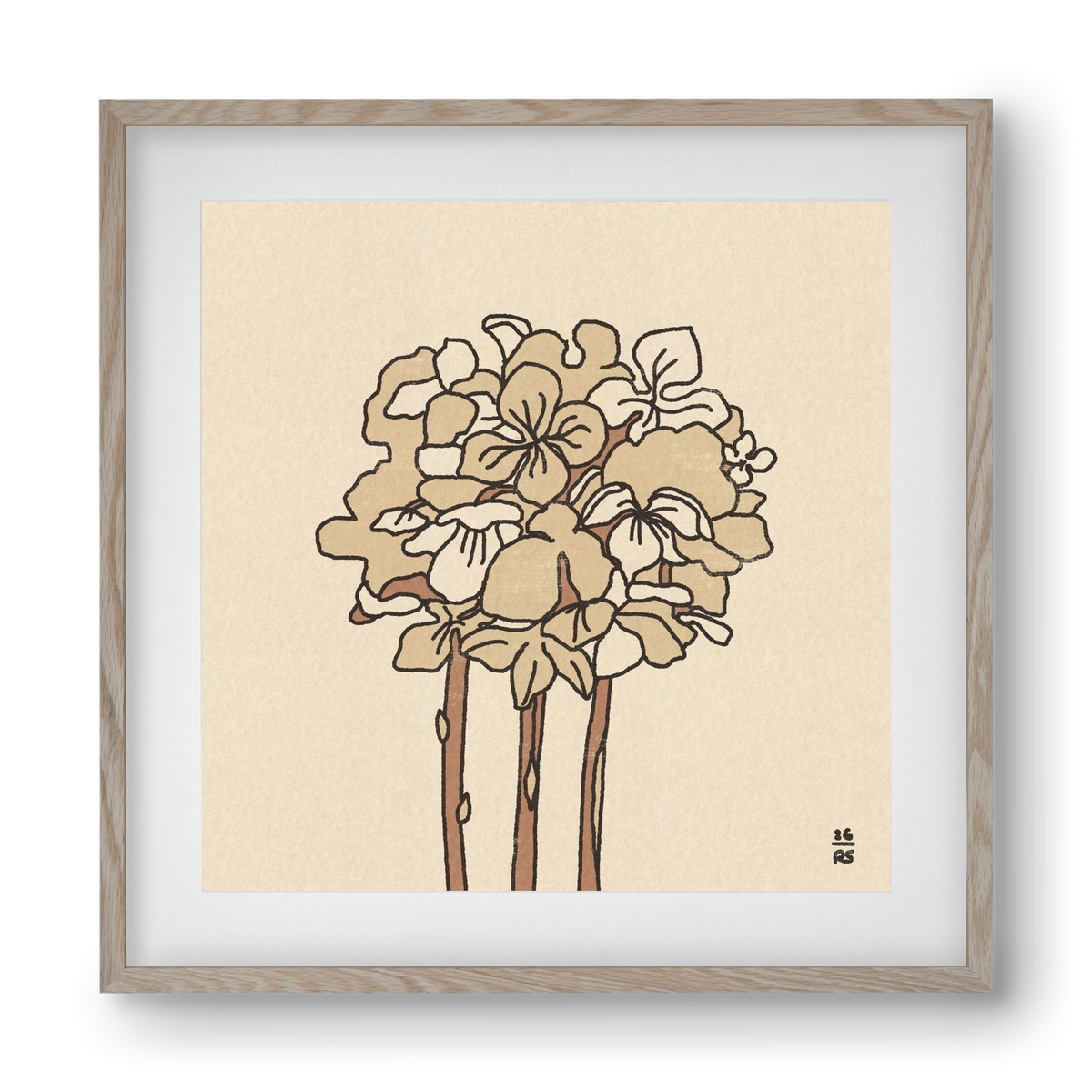 Winter Hydrangeas, 40x40 cm (30x30 cm), Tölgy keret, paszpartuval