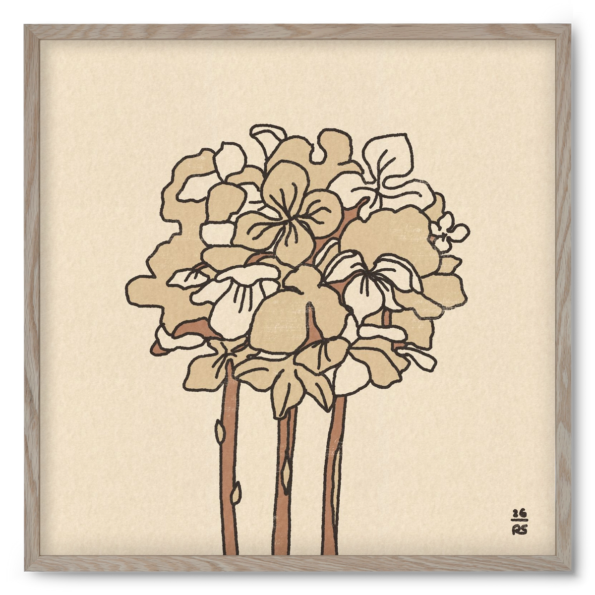 Winter Hydrangeas, 50x50 cm (50x50 cm), Tölgy keret