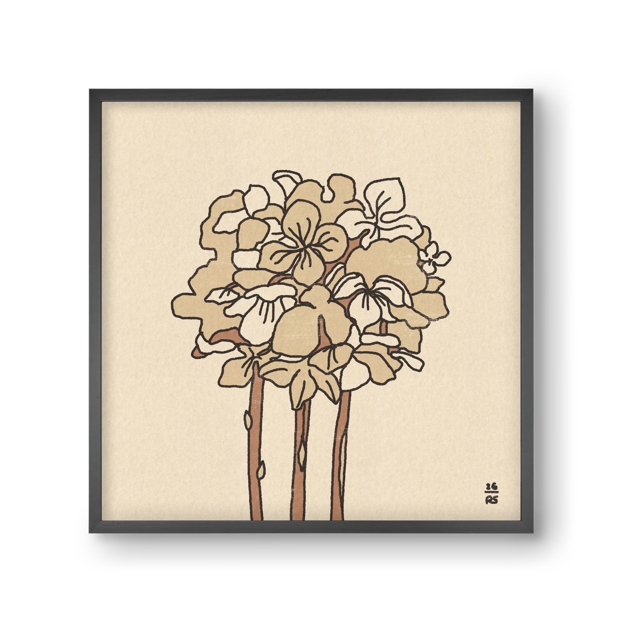 Winter Hydrangeas, 30x30 cm (30x30 cm), Fekete keret