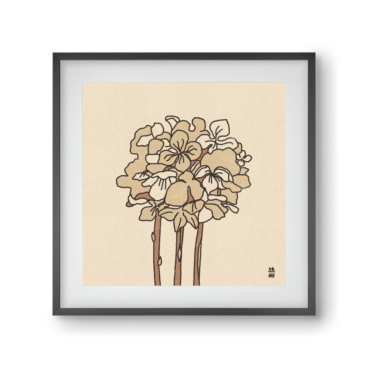 Winter Hydrangeas, 30x30 cm (20x20 cm), Fekete keret, paszpartuval