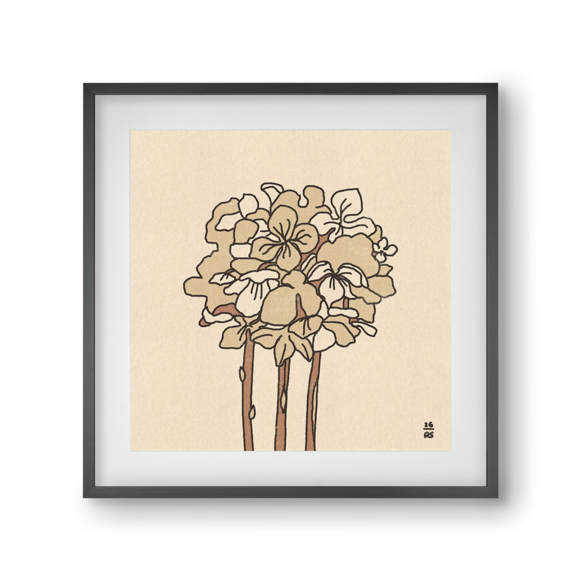 Winter Hydrangeas, 30x30 cm (20x20 cm), Fekete keret, paszpartuval