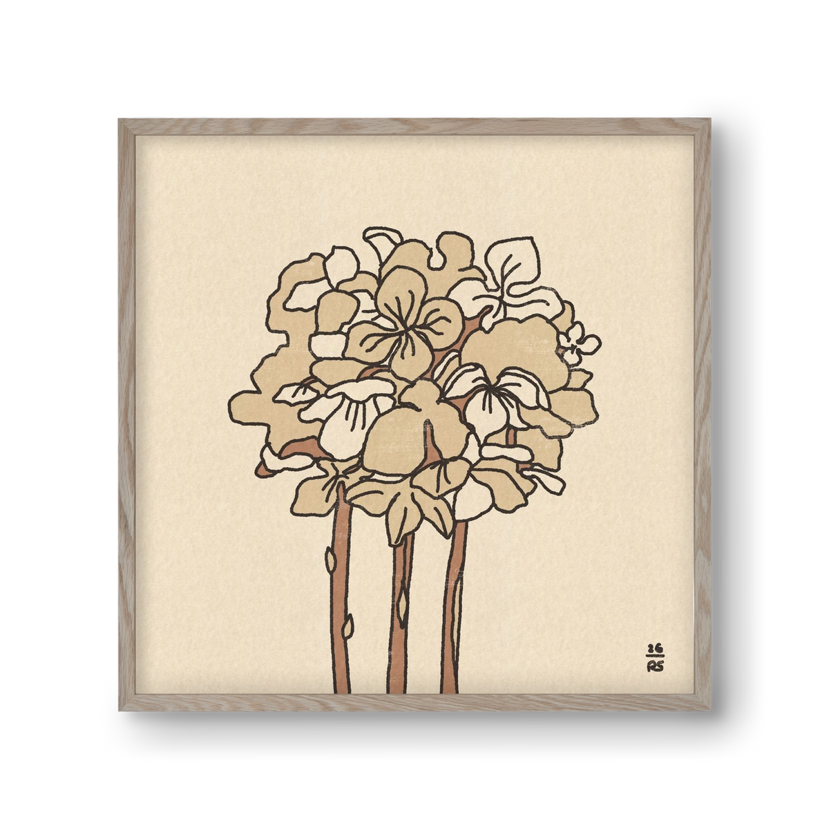 Winter Hydrangeas, 30x30 cm (30x30 cm), Tölgy keret