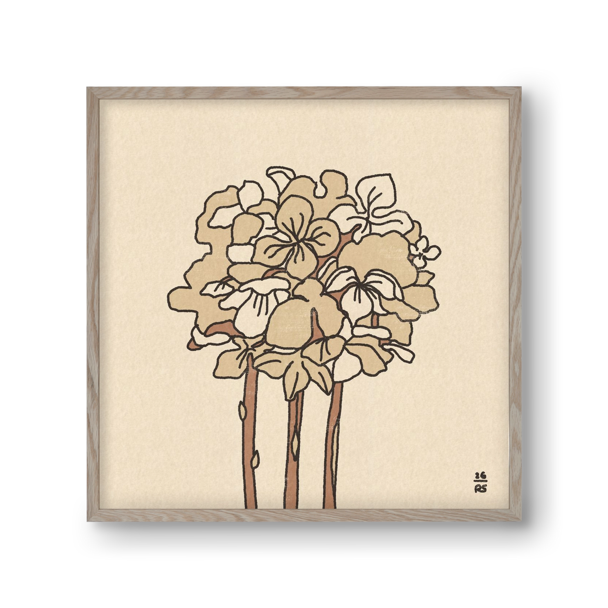 Winter Hydrangeas, 30x30 cm (30x30 cm), Tölgy keret