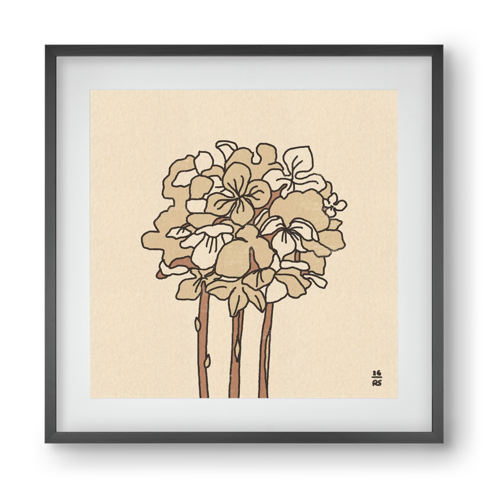 Winter Hydrangeas, 40x40 cm (30x30 cm), Fekete keret, paszpartuval
