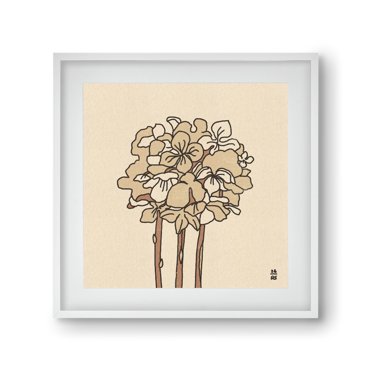 Winter Hydrangeas, 30x30 cm (20x20 cm), Fehér keret, paszpartuval