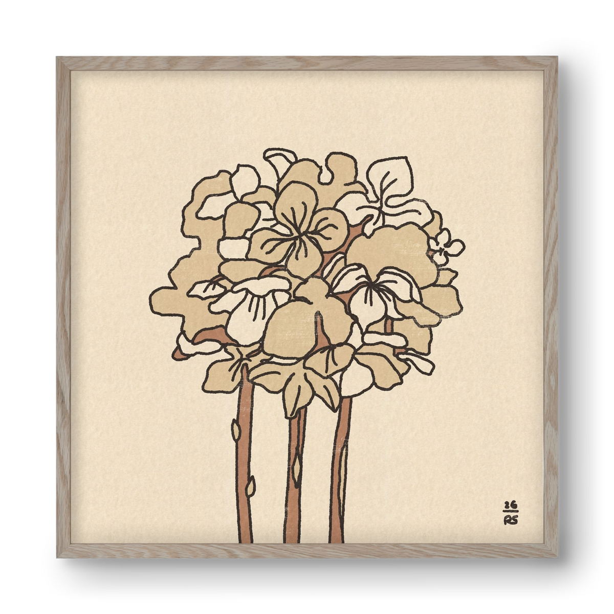 Winter Hydrangeas, 40x40 cm (40x40 cm), Tölgy keret