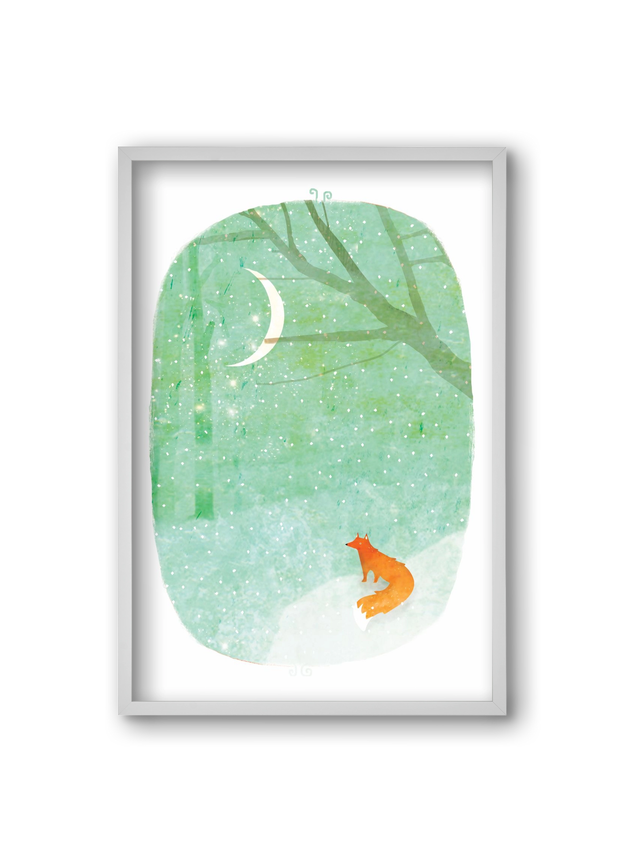 Róka a hóban, 20x30 cm (20x30 cm), Fehér keret