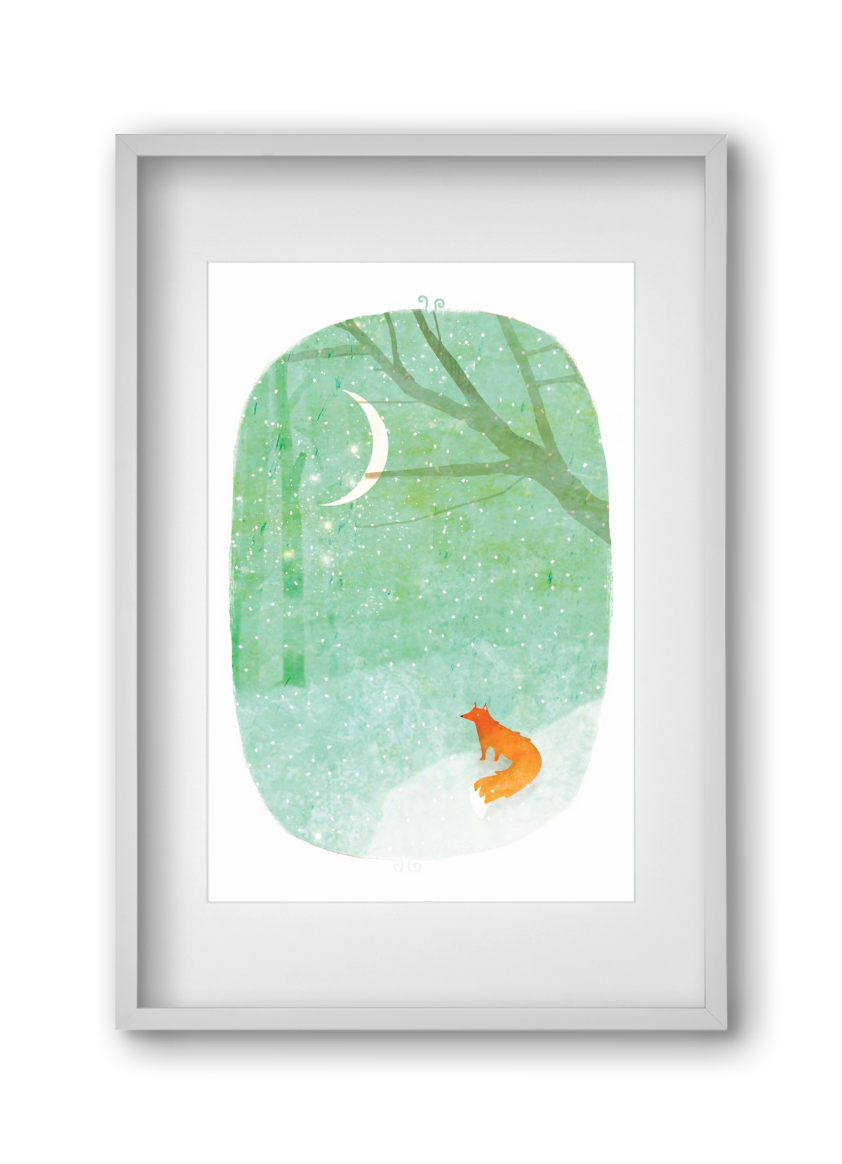 Róka a hóban, 30x45 cm (20x30 cm), Fehér keret, paszpartuval