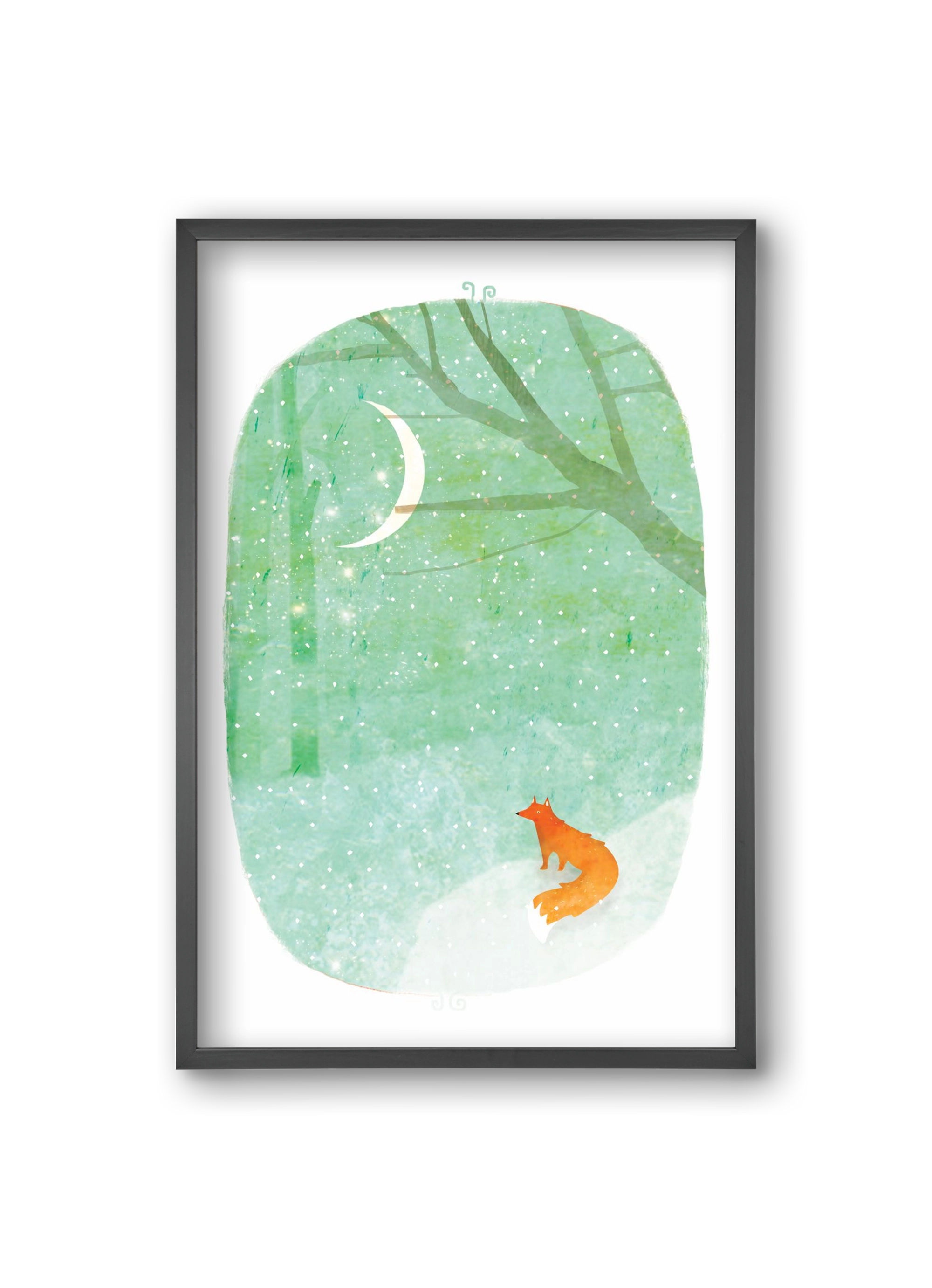 Róka a hóban, 20x30 cm (20x30 cm), Fekete keret