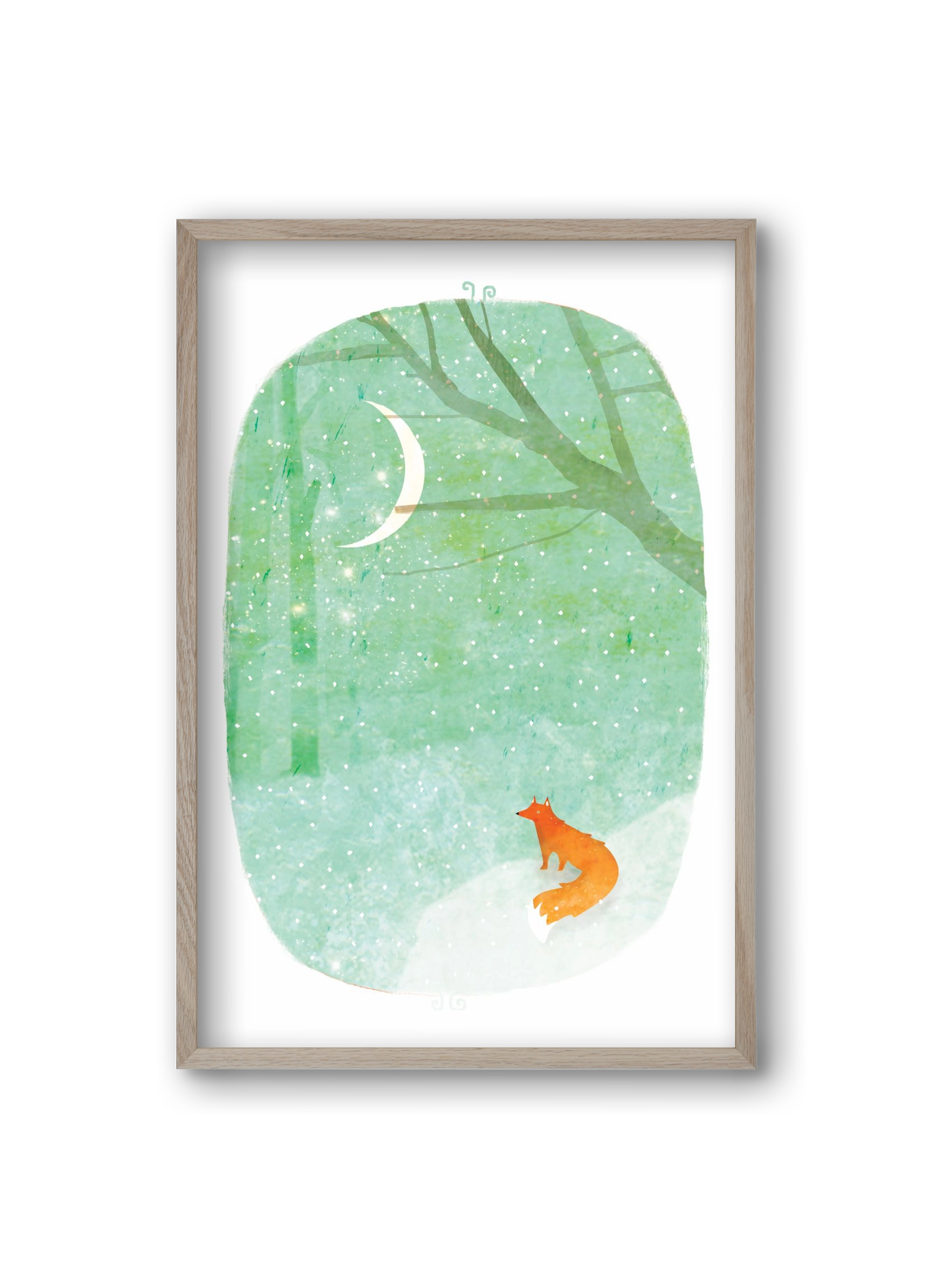 Róka a hóban, 20x30 cm (20x30 cm), Tölgy keret