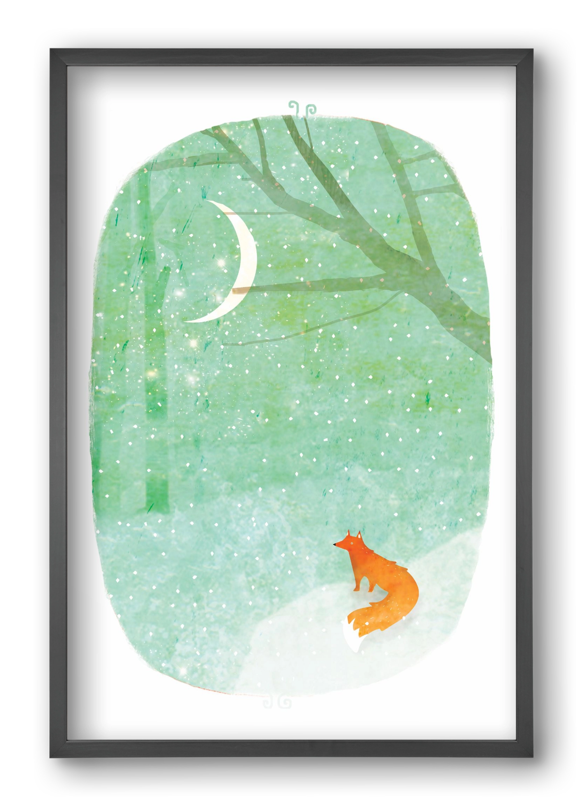 Róka a hóban, 40x60 cm (40x60 cm), Fekete keret