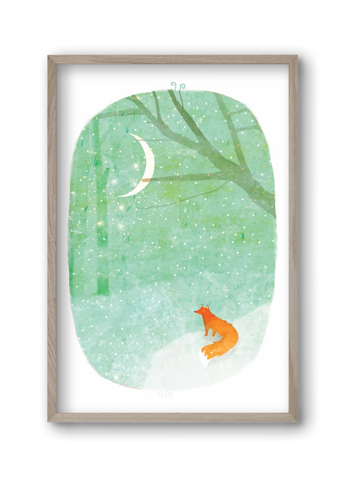 Róka a hóban, 30x45 cm (30x45 cm), Tölgy keret