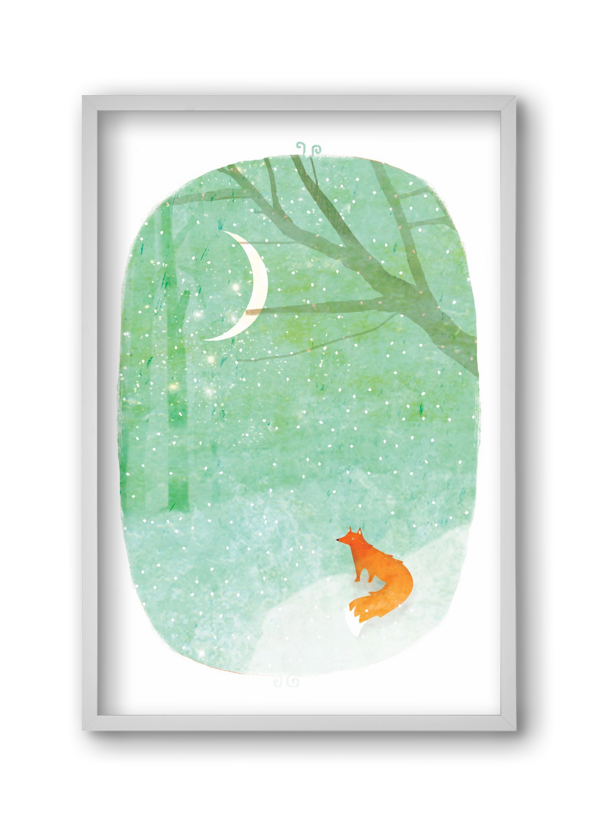 Róka a hóban, 30x45 cm (30x45 cm), Fehér keret