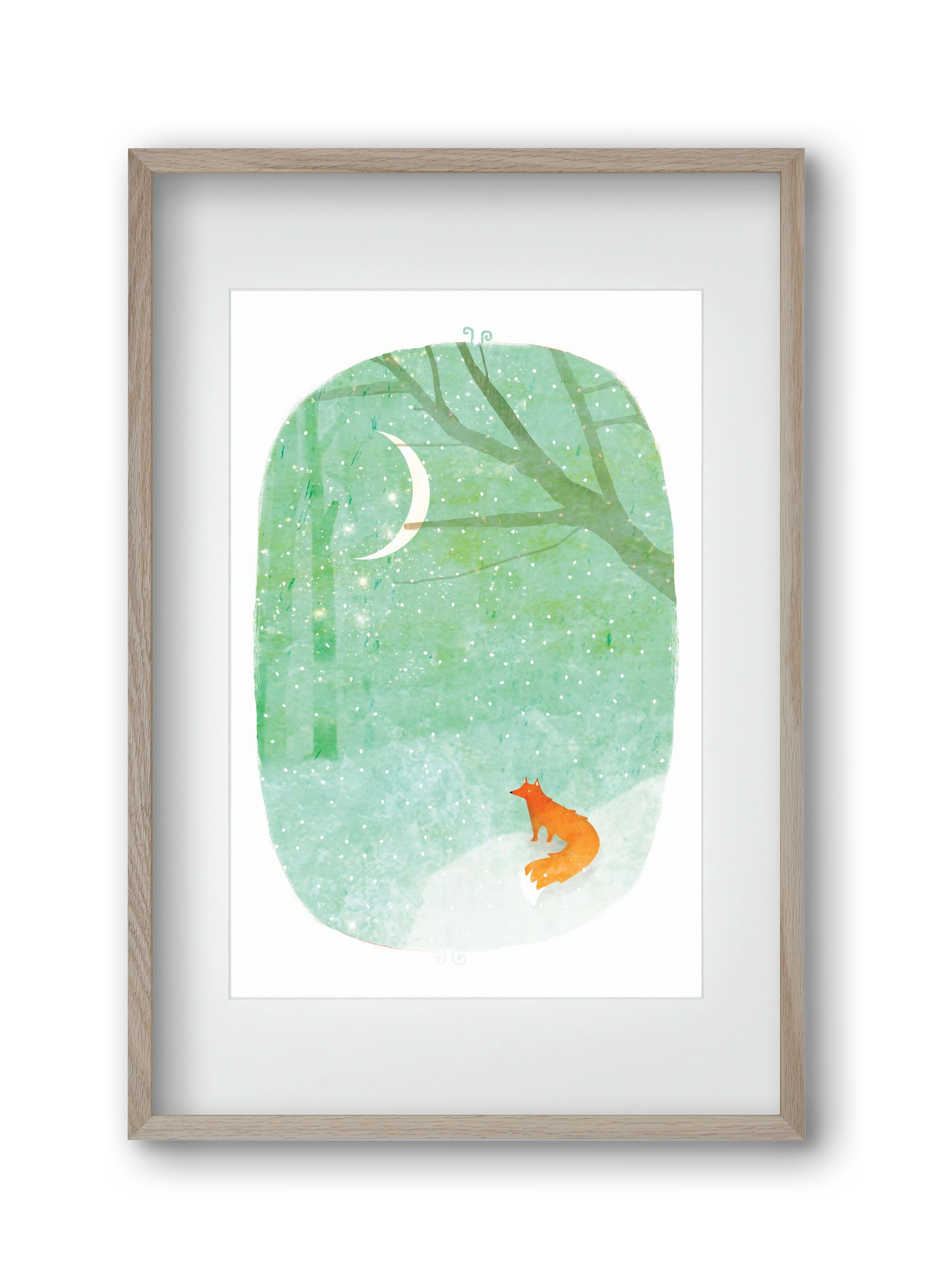 Róka a hóban, 30x45 cm (20x30 cm), Tölgy keret, paszpartuval