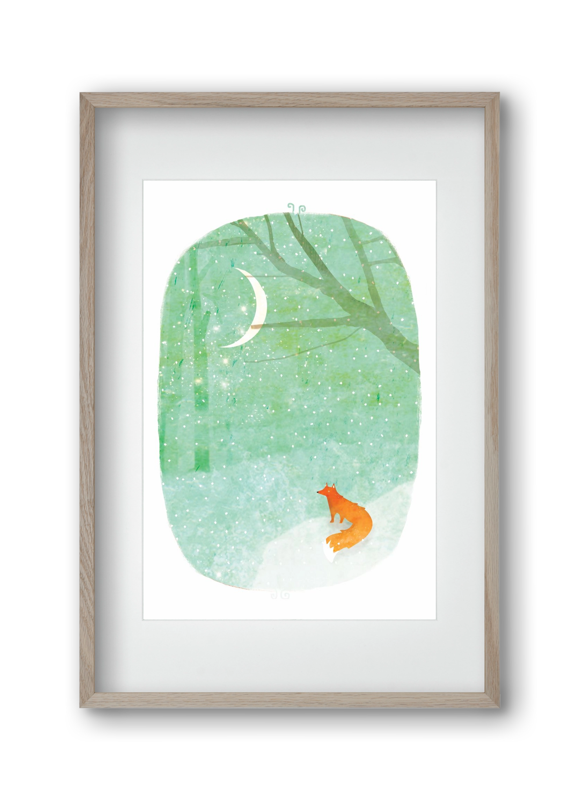 Róka a hóban, 30x45 cm (20x30 cm), Tölgy keret, paszpartuval