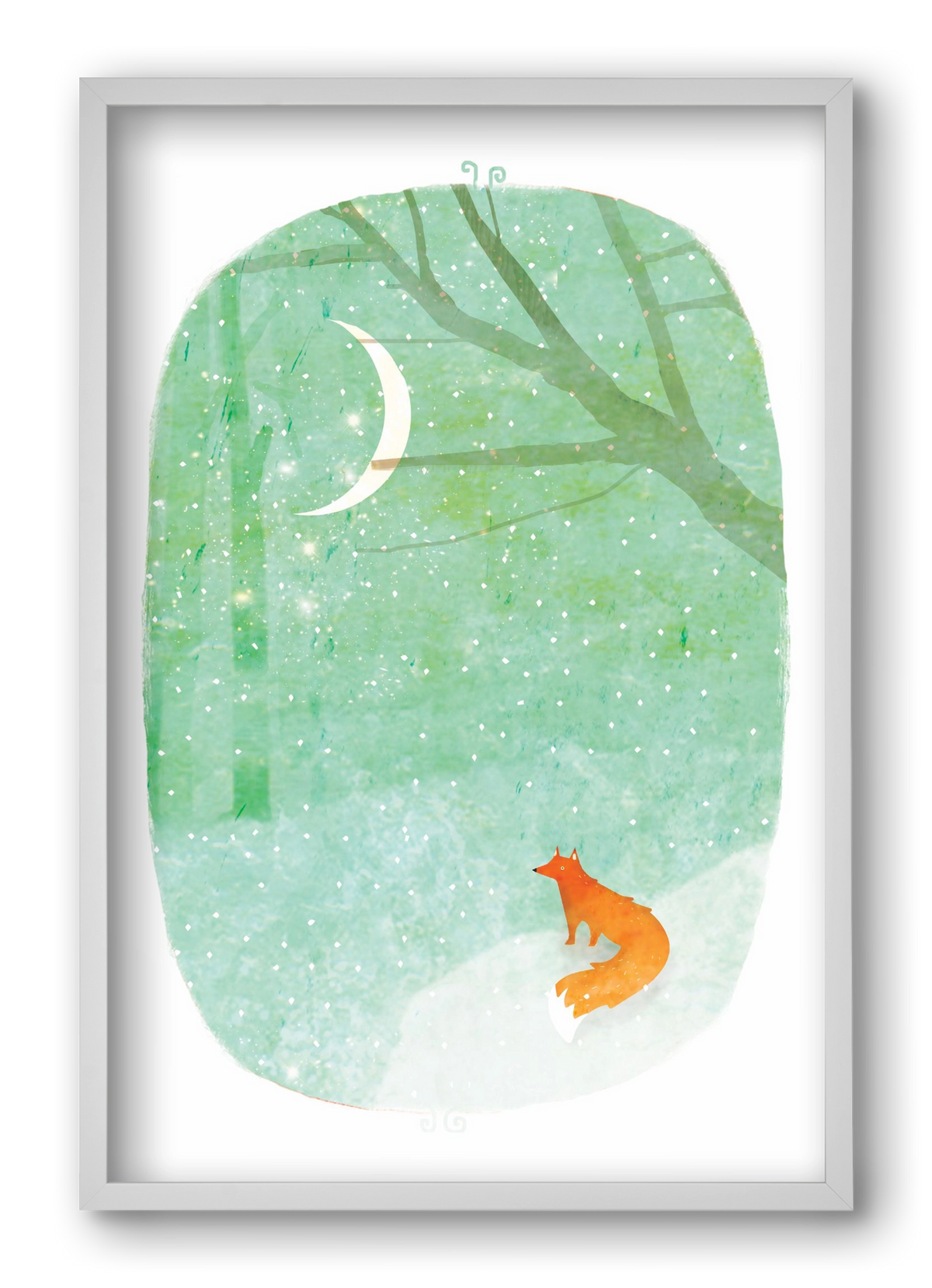 Róka a hóban, 40x60 cm (40x60 cm), Fehér keret